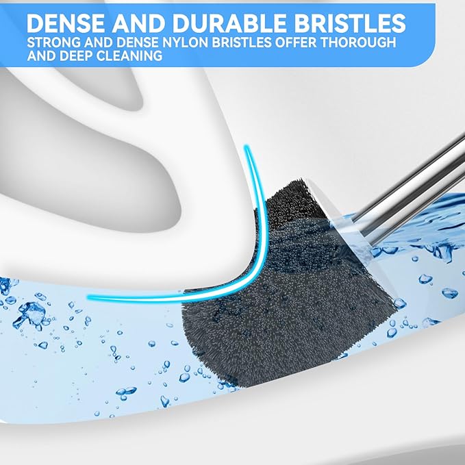 Toilet Brush, 3PCS Toilet Brush and Holder with 304 Stainless Steel Handle, Space Saving Toilet Bowl Brush for Storage, Durable Bristles Toilet Scrubber for Bathroom Cleaning