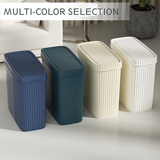 UUJOLY Small Bathroom Trash Can with Lid Slim Wastebasket Garbage Can Plastic Container Basket Trash Bin for Kitchen, Laundry Room, Office, Kids Room, Dorm, Bluish Green, 3.2 Gallon