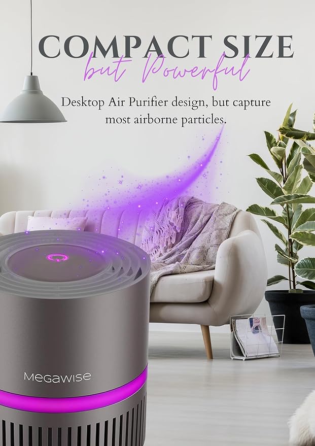 MEGAWISE H13 HEPA Air Purifier for Home & Office, Desktop Air Cleaner with True HEPA Filter, Ultra-Quiet, Compact Design – EPI810 (Black, No Light)