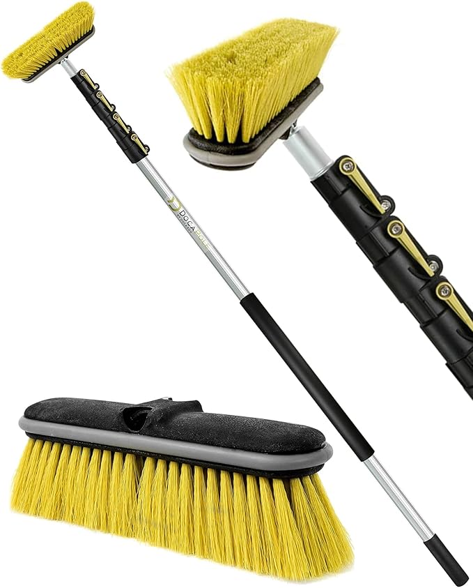 DOCA Scrub Brush 7-30 Ft with Long Handle Extension Pole - Outdoor Broom and Scrubbing Brush for House Floor, Deck, Patio, Car - Medium Brush