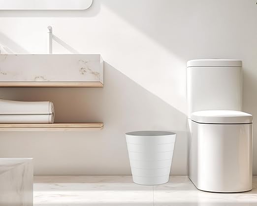 Small Trash Can (2.1 Gallons), Dorm Trash Can, Heavy Duty Dust Bin, Mini Garbage Can for Bedroom (Pack Of 3), Plastic Wastebasket, Bathroom Wastebasket (White) Round paper Trashcan, Office Trash bin