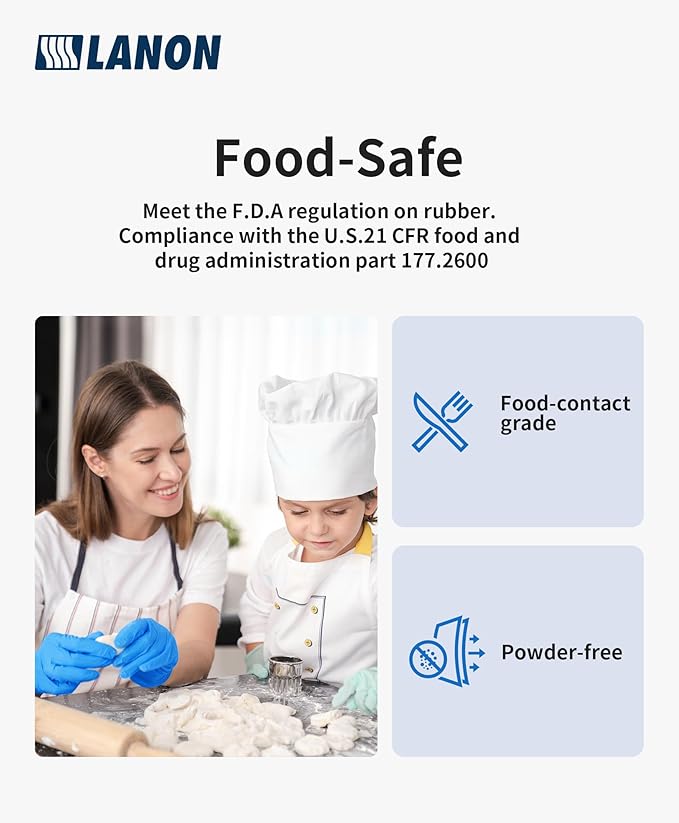 LANON Protection Disposable Nitrile Gloves, Silicone-Free, Food-Safe, Chemical Resistant, Powder-Free, Textured Fingertips, Cooking, Cleaning, Blue, Small