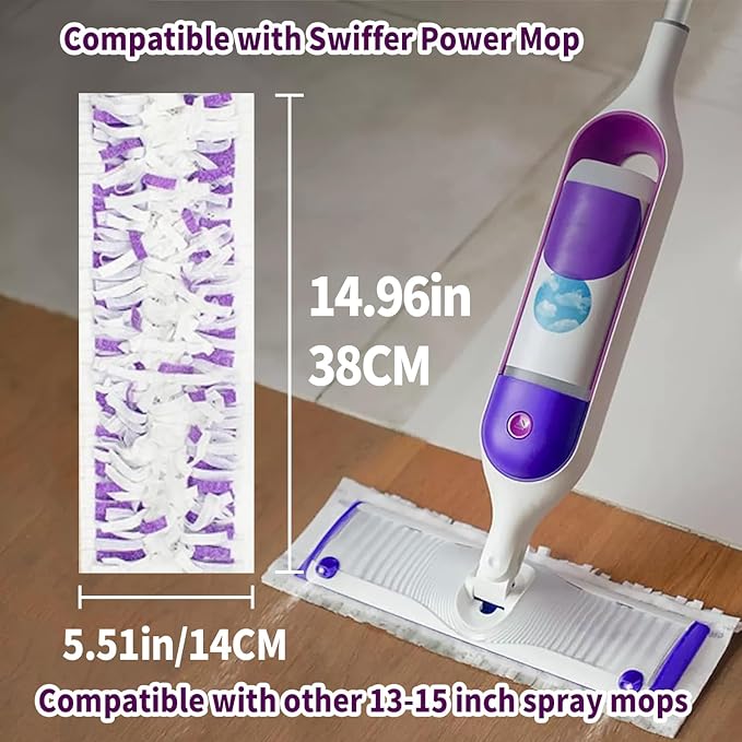 12 Pack Disposable Power Mop Pads Refills Compatible with Swiffer Power Mop, 14-Layer Extra Thick Multi-Surface Floor Cleaning, Wet & Dry Use, Quick Absorbency, No Residue Replacement Pads (12)