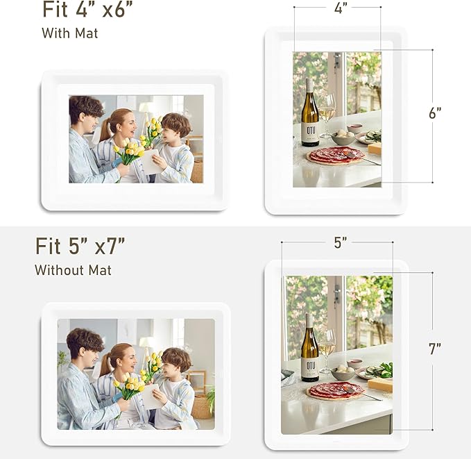 6-Pack 5x7 Picture Frame or 4x6 with Mat – Shatterproof Plastic Photo Frame for Family, Nursery, and Playroom, Wall & Tabletop Picture Frames for Home, Office, Safe & Lightweight Design in Pearl White