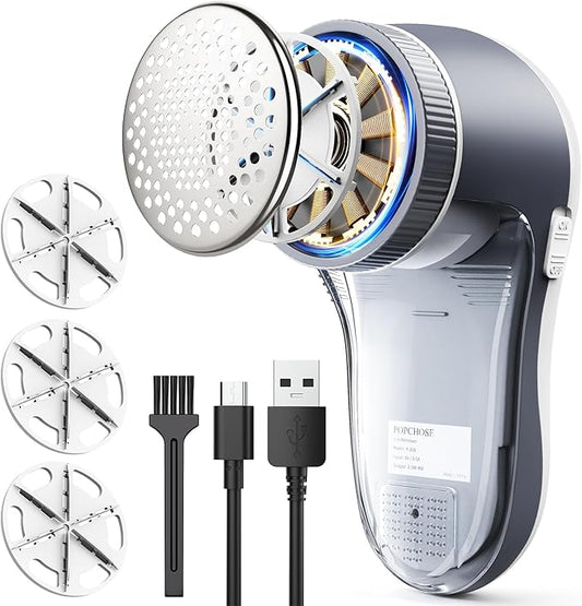POPCHOSE Fabric Shaver, Lint Remover for Clothes, Electric Lint Shaver with 6-leaf Blades, Sweater Shavers to Remove Pilling for Clothing, Couch, Furniture, Fuzz, Lint Ball, Pillings, USB Rechargeable