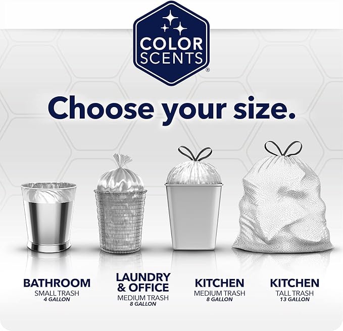 Color Scents Medium Trash Bags - 8 Gallon, 45 Bags (1 Pack of 45 Bags) Twist Tie - Blue in Fresh Air Scent with Microban