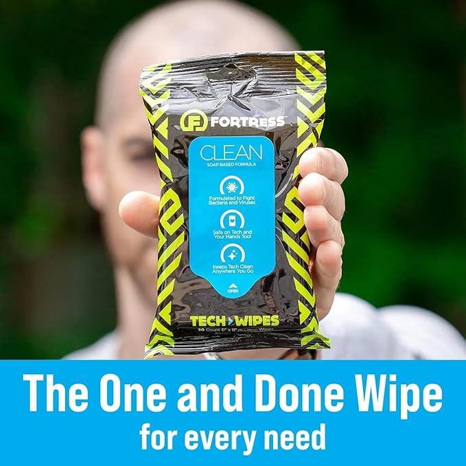 Fortress Electronic Wipes With Microfiber Cloth (25 ct, Pack of 6) To-Go Tech Wipes for Screens, Phones, Keyboards, TV Monitors, Computer Screens, and More [Travel Size] Skin-Safe