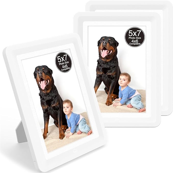 3-Pack 5x7 Picture Frame or 4x6 with Mat – Shatterproof Plastic Photo Frame for Family, Nursery, and Playroom, Wall & Tabletop Picture Frames for Home, Office, Safe & Lightweight Design in Pearl White