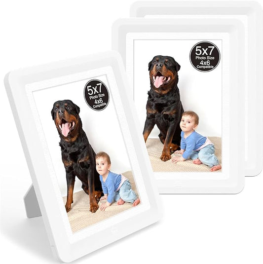3-Pack 5x7 Picture Frame or 4x6 with Mat – Shatterproof Plastic Photo Frame for Family, Nursery, and Playroom, Wall & Tabletop Picture Frames for Home, Office, Safe & Lightweight Design in Pearl White