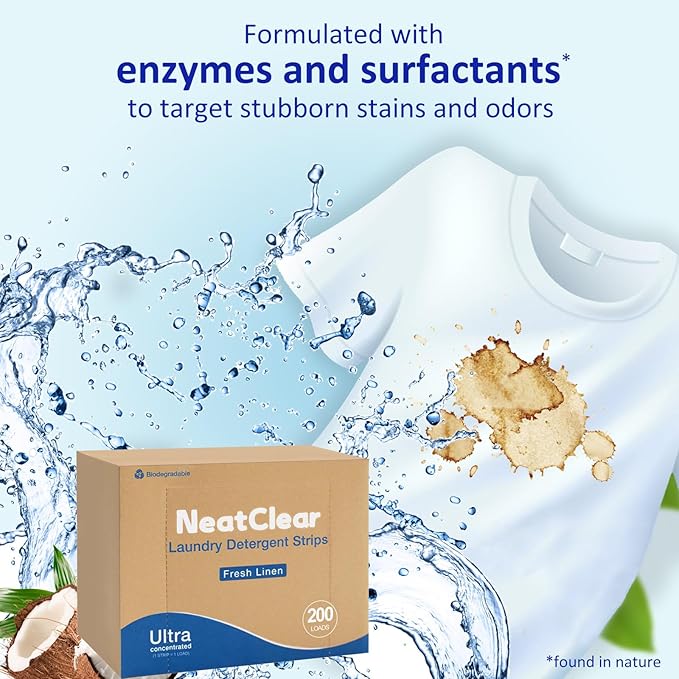 Laundry Detergent Sheets - Fresh Linen 100 Sheets (200 Loads) - Concentrated Liquidless Laundry Soap - No Mess - Space-Saving - for Travel, Apartments, Dorms, Sink