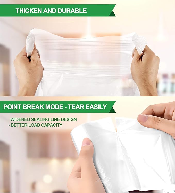 FORID Clear Small Trash Bags, 2.6 Gallon Garbage Bags, Wastebasket Bin Liners 220 Count Plastic Trash Bags for Bathroom Bedroom Office Garbage Can 10 Liters - Durable & Thick Trash Bag