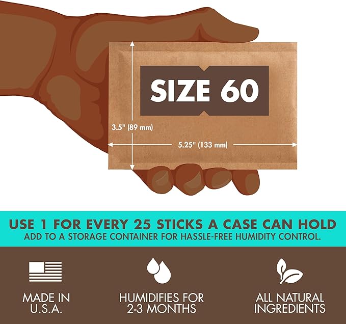 Boveda 72% Two-Way Humidity Control Packs For Wood Humidifier Boxes – Size 60 – 20 Pack – Moisture Absorbers – Humidifier Packs – Hydration Packets in Resealable Bag