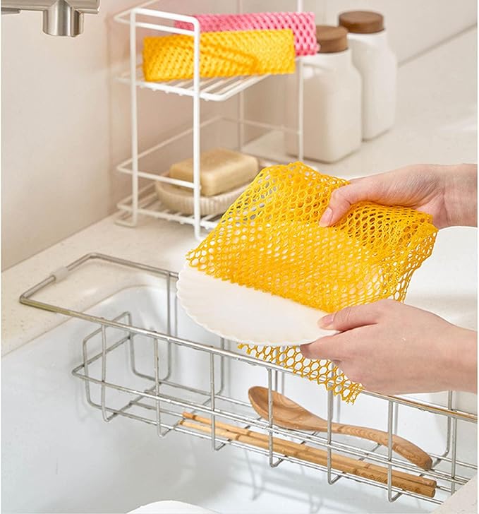 Dish Washing Net Scrubber 10pcs/ Innovative Mesh Cloth, Quick Dry - No More Sponges with Smell / 11.5 by 11.5 inches/Advanced Raw Material-Polypropylene 100% (Pink5 Yellow5)