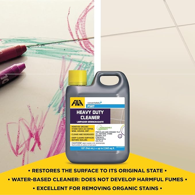 FILA Heavy Duty Cleaner PS87 1 QT, Stain Remover Grease, Coffee, Wine, Wax, Ink, Hard Surface Floor Cleaner, ideal for Natural Stone, Terracotta, Quarry Tile, Concrete, Porcelain And Ceramic Tile
