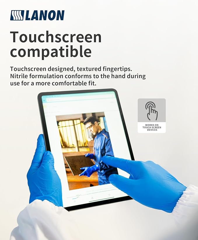 LANON Protection Disposable Nitrile Gloves, Silicone-Free, Food-Safe, Chemical Resistant, Powder-Free, Textured Fingertips, Cooking, Cleaning, Blue, Small