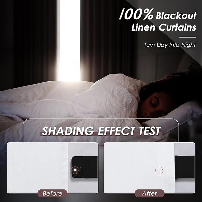 White Linen Blackout Curtains, 120 Inch Length 2 Panels Set Burg Extra Long 10 Ft Back Tab Pocket Drapes Cotton Textured Total Sun Blocking Curtains for Living Room Cottage High Window Pure White
