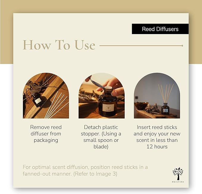 PRISTINE Moroccan Riad/Inspired by Venetian Reed Diffuser for Home | Refreshing Blend of Bergamot, Orange, Earthy Oud Reed Diffuser Set, Oil & Reed Diffuser Sticks | Home & Office Decor