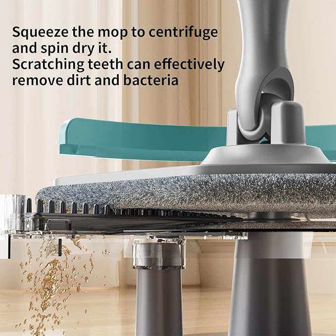 Spin Mop and Bucket with Separate Dirty and Clean Water,360° Spin Mop and Bucket System with Widening Foldable Handle,4 Replaceable Mop Pads,Square Mop for Floor Hardwood Tile Marble Wall Cleaning