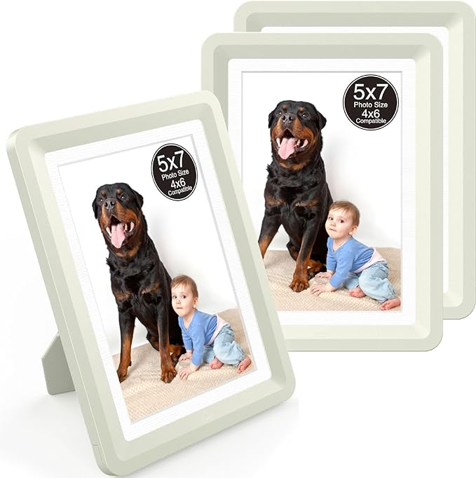 3-Pack 5x7 Picture Frame or 4x6 with Mat – Shatterproof Plastic Photo Frame for Family, Nursery, and Playroom, Wall & Tabletop Picture Frames for Home, Office, Safe & Lightweight Design in Cloud Gray