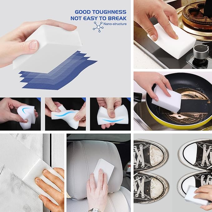 25pack Melamine Sponges for Multi-Purpose Cleaning - Tough, Durable Magic Sponge Erasers for Use on Sinks, Kitchen, Bathrooms, Walls, Floors, Bathtubs, Shoes, Furniture, Cars - Won't Rip Easily.