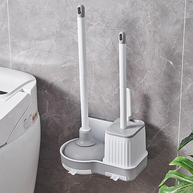 2 Pack Toilet Brush and Holder Set with Plunger, Crevice Cleaning Brush for Deep Cleaning, Space Saving Storage