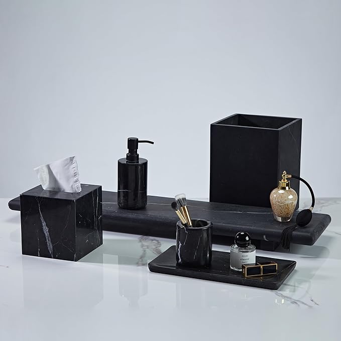 Elegant Black Marble Bath Essentials - Elevate Your Bathroom with Luxurious, Timeless Design,Marble Bath Accessories, Craftsmanship (Toothbrush Holder)