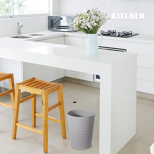 UUJOLY Small Bathroom Trash Can Wastebasket, Plastic Garbage Bin Container Basket for Bathrooms, Laundry Room, Kitchens, Offices, Kids Rooms, Dorms, Grey, 1.8 Gallon