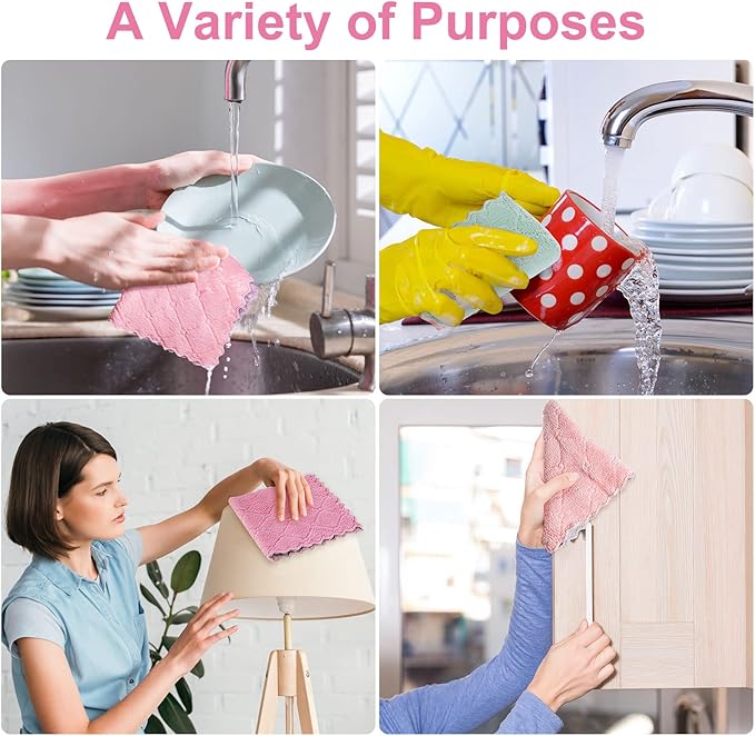 20 Packs Kitchen Cloth Dish Towels, Nonstick Oil Fast Drying Washcloths, Premium Dish Cloths for Kitchen, Car, Bathroom Cleaning, Reusable Highly Absorbent Cleaning Clothes, Mix-Colors