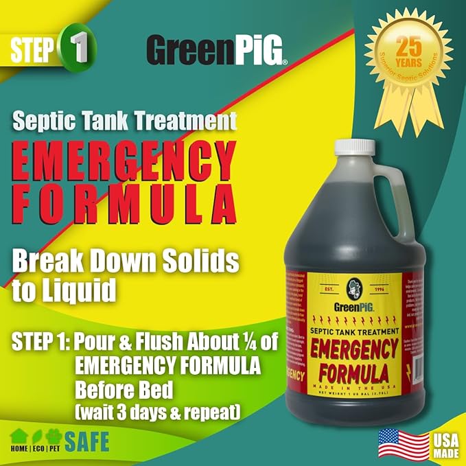 GREEN PIG Drain Field Cleaner, Septic Safe Drain Clog Remover, Treatment for Quickly Clearing Leach Field System Clogs, Back-Ups, and Foul Odors in Septic Tank Systems