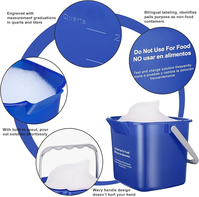Roshtia 6 Pcs 6 Quart Cleaning Bucket Small Sanitizing Square Bucket Detergent Pail for Home Commercial Restaurant Kitchen Office School (Blue)