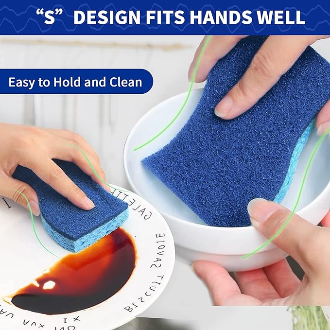CELOX 6 Pack Non-Scratch Dish Sponge, Dual Sided Kitchen Sponges for Dishes, Long Lasting Dishwashing Household Cleaning Sponges for Kitchen, Easy to Dry and Reusable