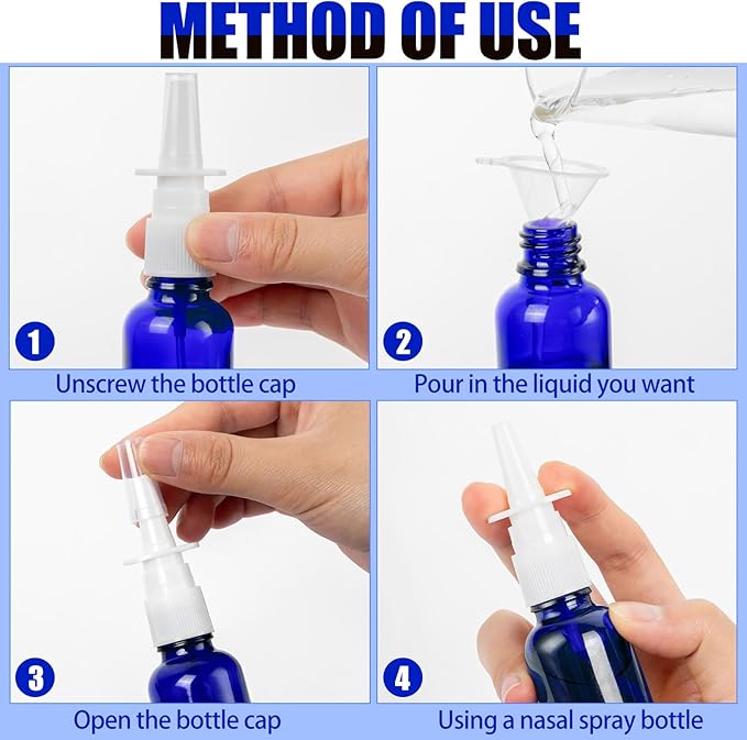 10 Pcs Nasal Spray Bottle Empty, 30ML/1oz 6 Pcs Refillable Nasal Spray Bottle Fine Mist Glass with 2 Pcs Funnels and 2 Pcs Labels