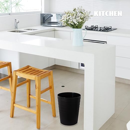 UUJOLY Small Bathroom Trash Can Wastebasket, Plastic Garbage Bin Container Basket for Bathrooms, Laundry Room, Kitchens, Offices, Kids Rooms, Dorms, Black, 1.8 Gallon/2 Pack