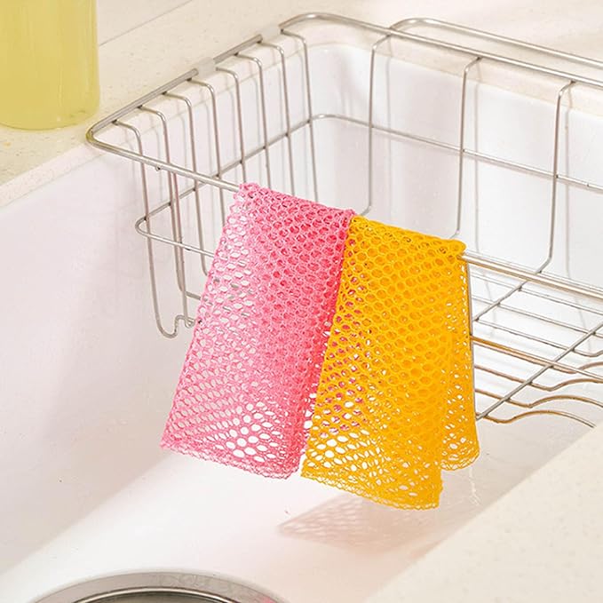 Dish Washing Net Scrubber 10pcs/ Innovative Mesh Cloth, Quick Dry - No More Sponges with Smell / 11.5 by 11.5 inches/Advanced Raw Material-Polypropylene 100% (Pink5 Yellow5)