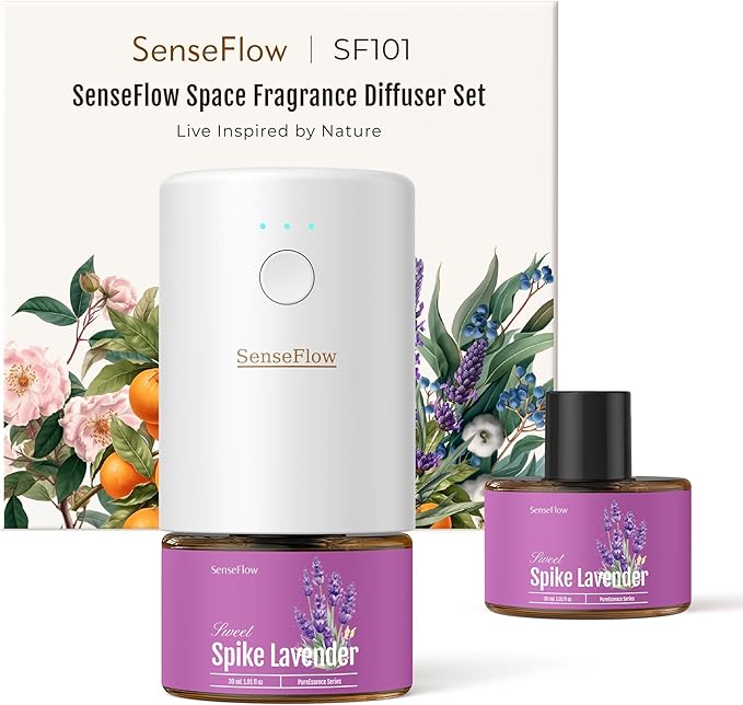 SF101 Waterless Ultrasonic Essential Oil Diffuser–100% Plant-Based,120-Day Natural Air Freshener & Aromatherapy Diffuser for Home,Hotel,Studio–Covers up to 100㎡-Bergamot