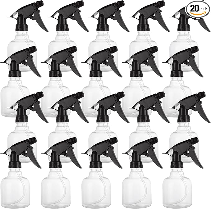 20 Pack 8 Oz Plastic Spray Bottle with Black Trigger Sprayers, Empty Refillable Spray Bottles with Adjustable Head Sprayer for Cleaning, Hair, Plant & Kitchen Use