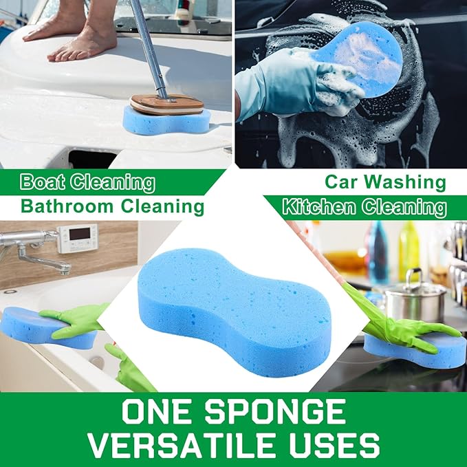 Vesici 48 Pack Car Wash Sponges Large Sponges Bulk Big All-Purpose Scrubber Thick Foam Car Cleaning Supplies for Washing Boat Kitchen Household with Single Vacuum Compressed Packing (Blue)