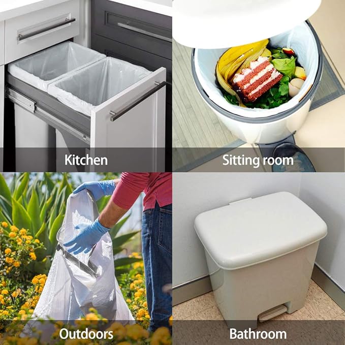 Teivio 15 Gallon 60 Counts Strong Tall Kitchen Drawstring Trash Bags, Medium Plastic Garbage Bags for Home Kitchen Office Garden Outdoor Tall Trash Can, Waste Bin Liners White