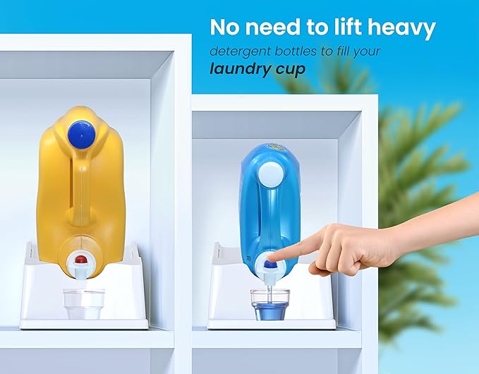 TidyFriend Liquid Laundry Detergent Holder Stand with Drip Tray & Rubber-Grip Feet, Stand for Laundry Room Organization and Storage, Fabric Softener Dispenser with Cup Holder for Easy Pouring (White)