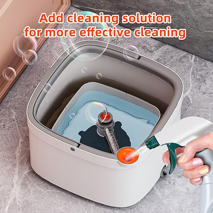 Spin Mop and Bucket Set with Self Separation System 360° Spinning Self-Wringing, Square Clean Mop and Bucket with Wringer-with Replaceable Mop (Light Grey Mop and Bucket Set 14pads)