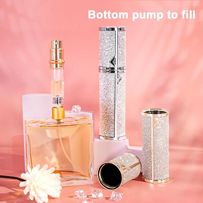 Travel Perfume Bottle Refillable,Perfume Travel Refillable Mini Spray Bottles Leather Cologne Dispenser, Portable Empty Spray Bottle Cologne Dispense Filling Atomizer 5ml (Golden)