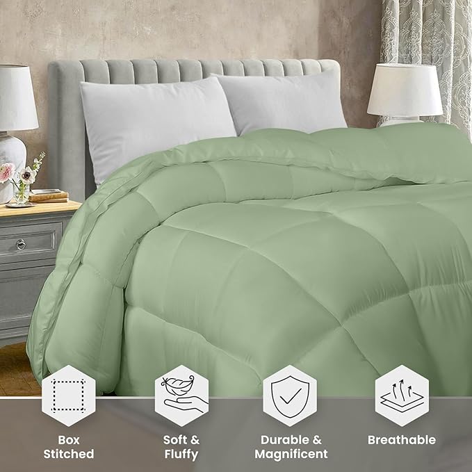 Utopia Bedding Comforter Duvet Insert, Quilted Comforter with Corner Tabs, Box Stitched Down Alternative Comforters King Size (Sage Green)