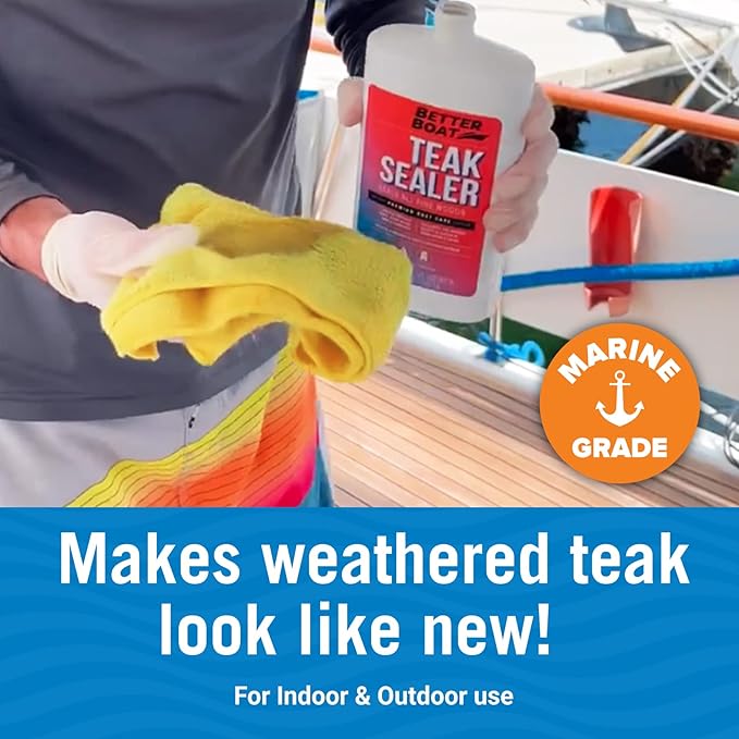 Teak Cleaner and Brightener for Wood, Teak Oil or Sealer for Boats, Indoor Furniture, Shower Stools, and Outdoor Wood Furniture Restorer for Stains