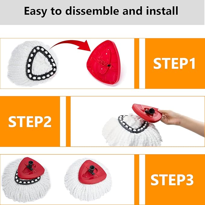 5-Pack Spin Mop Replacement Heads for O Cedar, 100% Microfiber Mop Head Replacement Fits Triangle Mop Replace, Easywring 1-Tank System, 360 Degree Spin Refill for Easy House Cleaning Floor Mopping