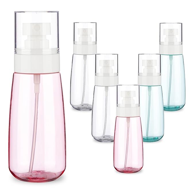 6 Pack 3.4oz/100ml Small Spray Bottle, Empty Plastic Mini Spray Bottles, Fine Mist Travel Spray Bottle for Hair and Face, with 9pcs Labels