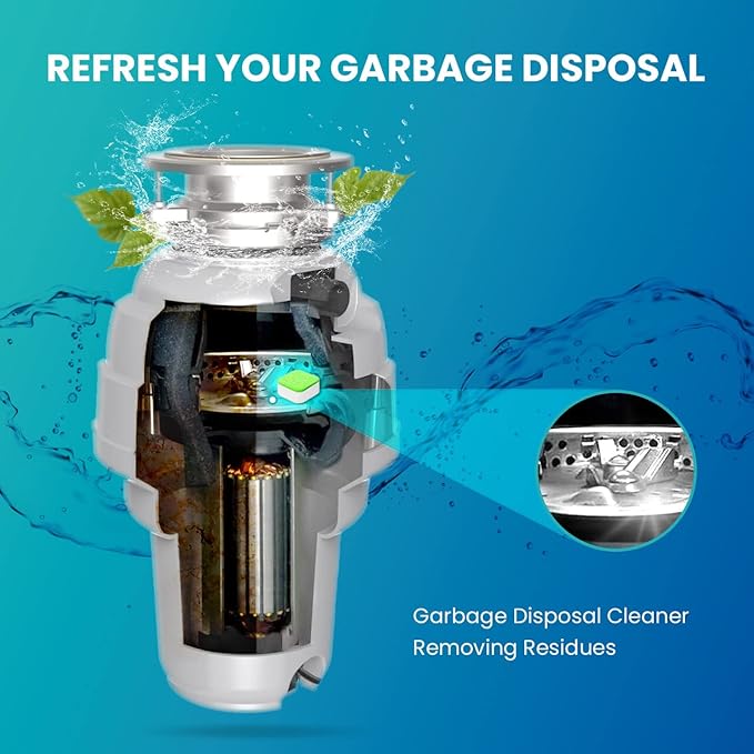 Maravello Garbage Disposal Cleaner and Deodorizer 28 Tablets Sink Foaming Garbage Disposer Freshener - Kitchen Drain Cleaning Pods with Apple Fresh Formula - 1 Year Supply