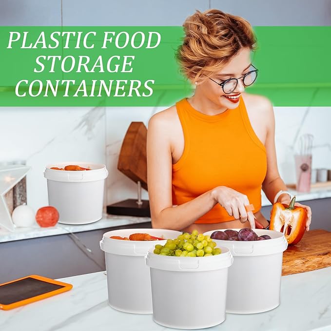 24 Pcs 101 Oz/ 3L Plastic Food Buckets with Lids and Handle 0.8 Gallon Ice Cream Buckets Round Deli Pail Container Safe Ice Cream Tubs Pack Reusable Freezer and Microwave for Juice Drinks Soup Storage