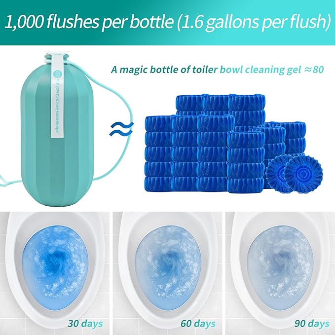 2Pcs WTWD Automatic Toilet Bowl Cleaner with Easy-Grip Hook, Prevents Hard Water Stains, Reduce Scrubbing, Toilet Tank Cleaner, Magic Bottle Design for Stain-Free Hands, Septic Safe