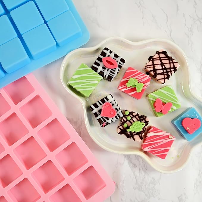 2 Pack Square Chocolate Mold, 40 Cavity Small Silicone Candy Molds, Non Stick Silicone Molds for Candy, Gummy, Hard Candy, Jelly, Ice Cubes, Chocolate, Ganache, Bite Size Pudding