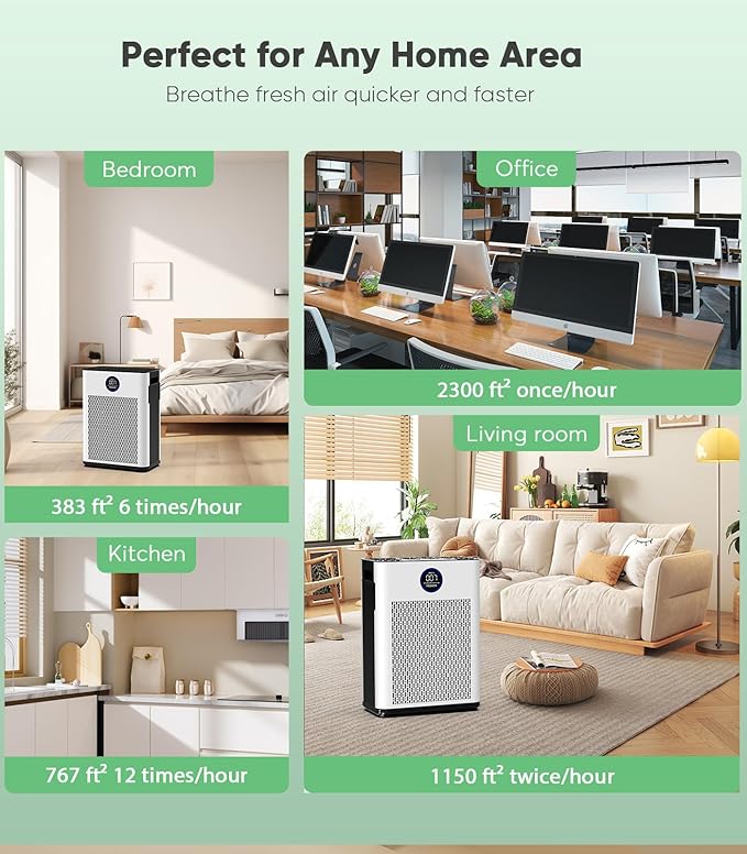 FRESHDEW Air Purifier for Home Up to 2300ft² with H14 True HEPA & Double-Sided Intake | Washable Pre-Filter & Air Quality Sensor | 22dB Ultra Quiet for Bedroom | Allergen/Dust/Smoke/Pet Dander